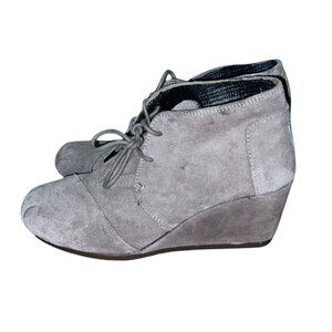 Toms Beige Suede Lace-Up Wedge Ankle Booties Size 6.5 Womens Boots Shoes